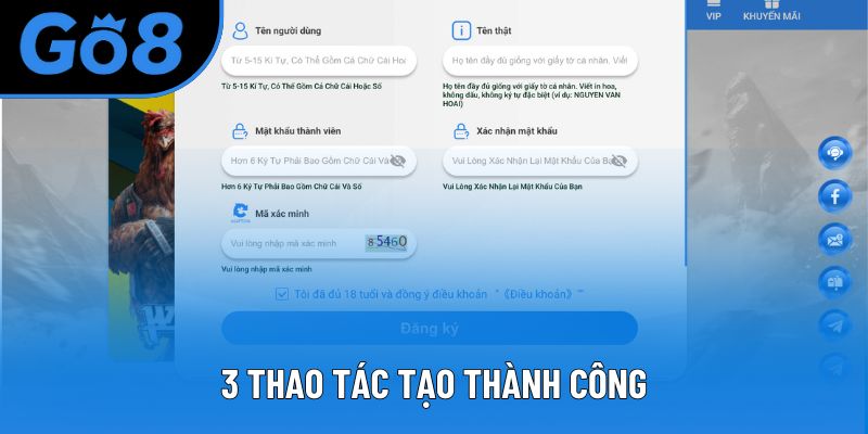 3 thao tác tạo thành công